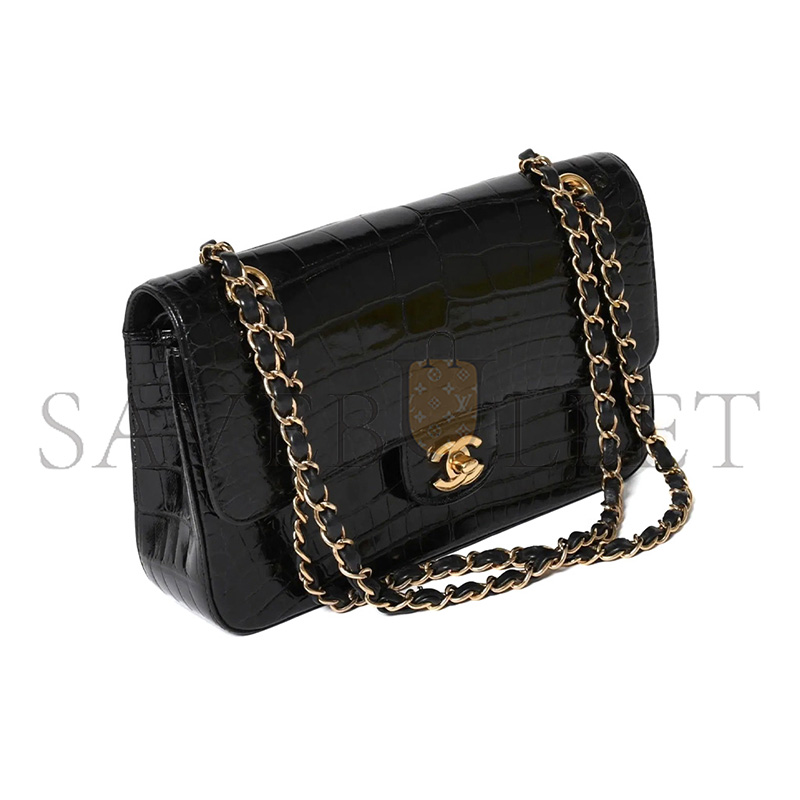 Ch**el MASTER CROCODILE MEDIUM DOUBLE FLAP BLACK (25*17*6cm)